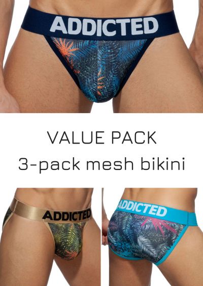 Addicted Mesh bikini brief 3-pack tropical print Bikini brief 80% Polyamide, 15% Elastane, 5% Cotton S-XL AD891P