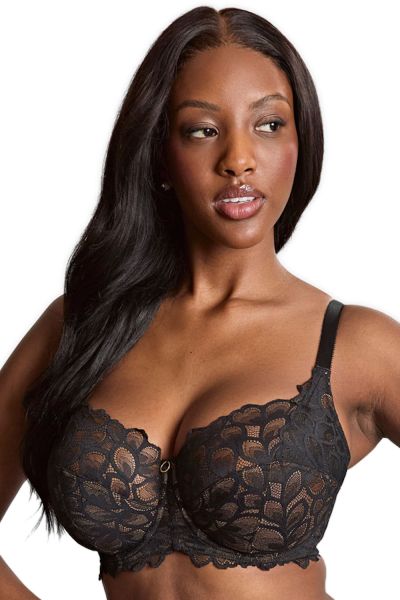 Panache Allure Full Cup Bra Black & Latte Underwired non-padded full cup lace bra. 65-90, D-J 10765-B&L