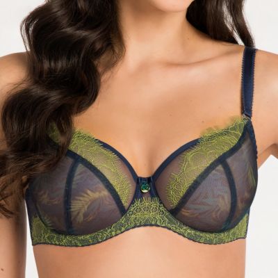 Gorsenia Arianna Soft Bra Navy & Lime Underwired, non-padded mesh bra with eyelash lace. 70-95, D-J K798