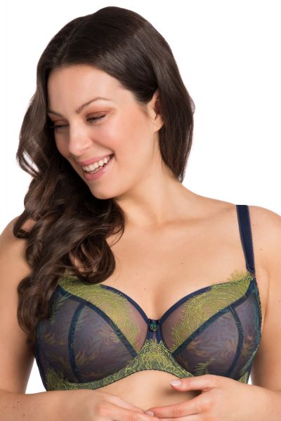 Gorsenia Arianna Soft Bra Navy & Lime Underwired, non-padded mesh bra with eyelash lace. 70-95, D-J K798