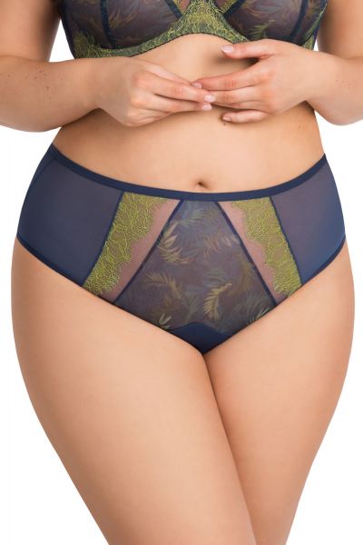 Gorsenia Arianna Briefs Navy & Lime Midi briefs with medium high waist. L/40 - 4XL/48 K799