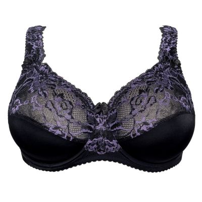 Plaisir Beate Full Cup Bra Black & Violet Underwired, non padded, stretch lace full cup bra. 80-110 D-H 619431-29/VIO