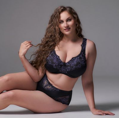 Plaisir Beate Full Cup Bra Black & Violet Underwired, non padded, stretch lace full cup bra. 80-110 D-H 619431-29/VIO