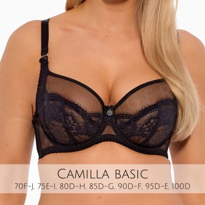 Gaia Lingerie Camilla Soft Bra Black Underwired, soft cup balconnet bra with side support. 70-105, D-L BS-1262-CZA-S16