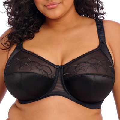 Elomi Cate Full Cup Bra Black Underwired, non-padded banded bra in full cup 75-105, E-O EL4030-BLK