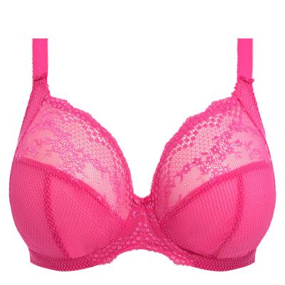 Elomi Charley UW Stretch Plunge Bra Pink Underwired, full cup plunge bra with stretch lace. 70-100, E-N EL4382-PIK