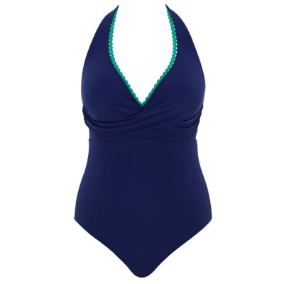 Panache Swimwear Faye Non-Wired Halter Swimsuit Ric Rac Navy Non-wired halterneck swimsuit. S-3XL SW1950-RRNAY