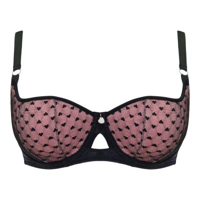 Curvy Kate Boost Heartbreaker UW Padded Balcony Bra Black/Pink Underwired, padded push up balcony bra with heart pattern. 65-100, E-M CK-092-106-BPK