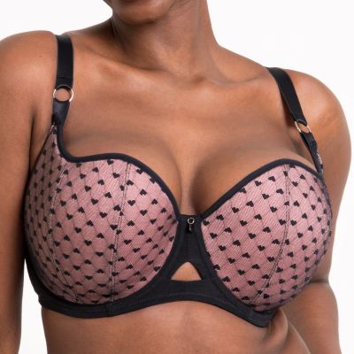 Curvy Kate Boost Heartbreaker UW Padded Balcony Bra Black/Pink Underwired, padded push up balcony bra with heart pattern. 65-100, E-M CK-092-106-BPK