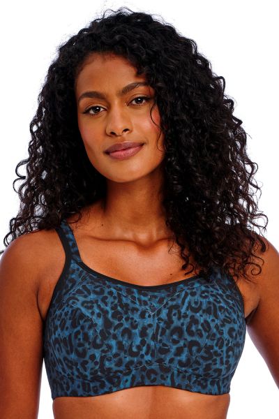 Freya Active High-Octane UW Sports Bra Midnight Leopard Underwired and padded sports bra with a racerback option. 60-90, D-M AC401003-MIO