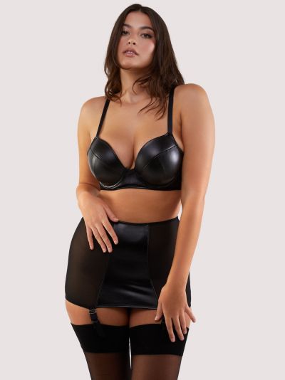 Playful Promises Iris UW Padded Plunge Bra Black Leatherette Underwired, padded bra in leatherette. 65-100, D-K PP-3316-BLE