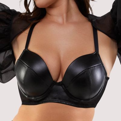 Playful Promises Iris UW Padded Plunge Bra Black Leatherette Underwired, padded bra in leatherette. 65-100, D-K PP-3316-BLE