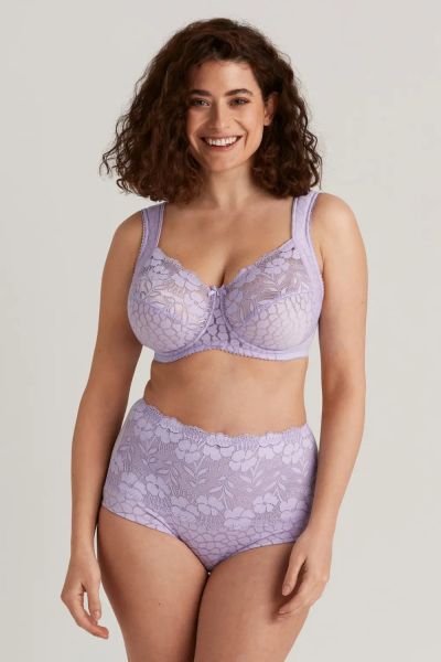 Miss Mary Jacquard & Lace UW Bra Lavender Underwired full cup bra with stretch lace cups. 75-110, D-G MM-2166-09/LAV