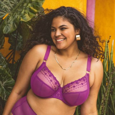 Elomi Matilda UW Plunge Bra Hollyhock Daisy Underwired, full cup plunge bra. 70-100, E-O EL8900-HOC