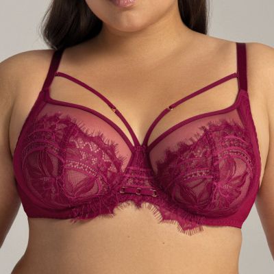 Ava Lingerie Mystic UW Soft Side Support Bra Chianti Underwired, non-padded mesh and lace balcony bra. 65-105, D-L AV2150-CHI