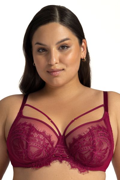 Ava Lingerie Mystic UW Soft Side Support Bra Chianti Underwired, non-padded mesh and lace balcony bra. 65-105, D-L AV2150-CHI