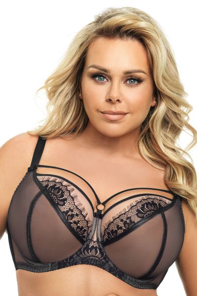 Gorsenia Paradise Soft Bra Black Beige Underwired, non-padded mesh and lace bra. 65-100, D-M K496-BLK/CZA