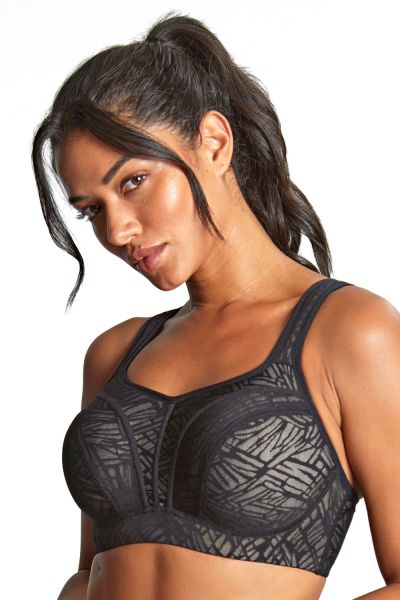 Panache Sport 5021C Power UW Padded Sports Bra Black & Chalk Underwired, padded sports bra with racer back option. 65-90, E-M 5021C-BLC