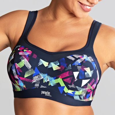 Panache Sport 5021D Power UW Padded Sports Bra Graphic Print Underwired, padded sports bra with racer back option. 65-90, D-K 5021D-GRA