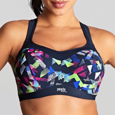 Panache Sport 5021D Power UW Padded Sports Bra Graphic Print Underwired, padded sports bra with racer back option. 65-90, D-K 5021D-GRA