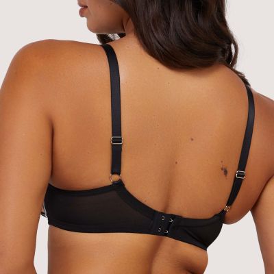 Playful Promises Ramona UW Strap & Mesh Bra Black Leatherette Underwired, non-padded mesh bra with strap detailing. 65-100, D-K PP-3220-L