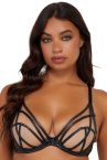 Playful Promises Ramona UW Strap & Mesh Bra Black Leatherette-thumb Underwired, non-padded mesh bra with strap detailing. 65-100, D-K PP-3220-L