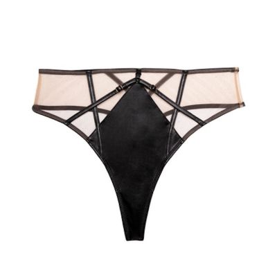 Playful Promises Ramona Strap & Mesh HW Thong Black Leatherette  38/UK10 - 54/UK26 PP-HW-3220-L