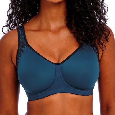 Freya Active Sonic UW Moulded Sports Bra Midnight Leopard Underwired spacer foam sports bra with convertible straps. 60-90, D-K AC4892-MIO