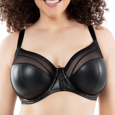 Parfait Lingerie Stevie Wire Bra Black Faux Leather Underwired, non-padded, balconnet style bra. 65-95, D-H P50125-BLK