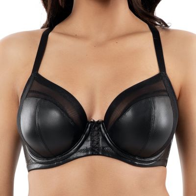 Parfait Lingerie Stevie Wire Bra Black Faux Leather Underwired, non-padded, balconnet style bra. 65-95, D-H P50125-BLK