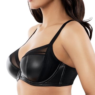 Parfait Lingerie Stevie Wire Bra Black Faux Leather Underwired, non-padded, balconnet style bra. 65-95, D-H P50125-BLK