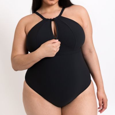 Curvy Kate Zip Tide Non-Wired Multiway Swimsuit Black Non-wired swimsuit with adjustable coverage. S/36-38 - 2XL/52-54 CS-035606-BLK