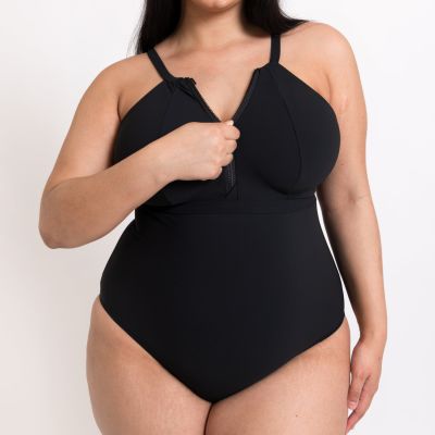 Curvy Kate Zip Tide Non-Wired Multiway Swimsuit Black Non-wired swimsuit with adjustable coverage. S/36-38 - 2XL/52-54 CS-035606-BLK